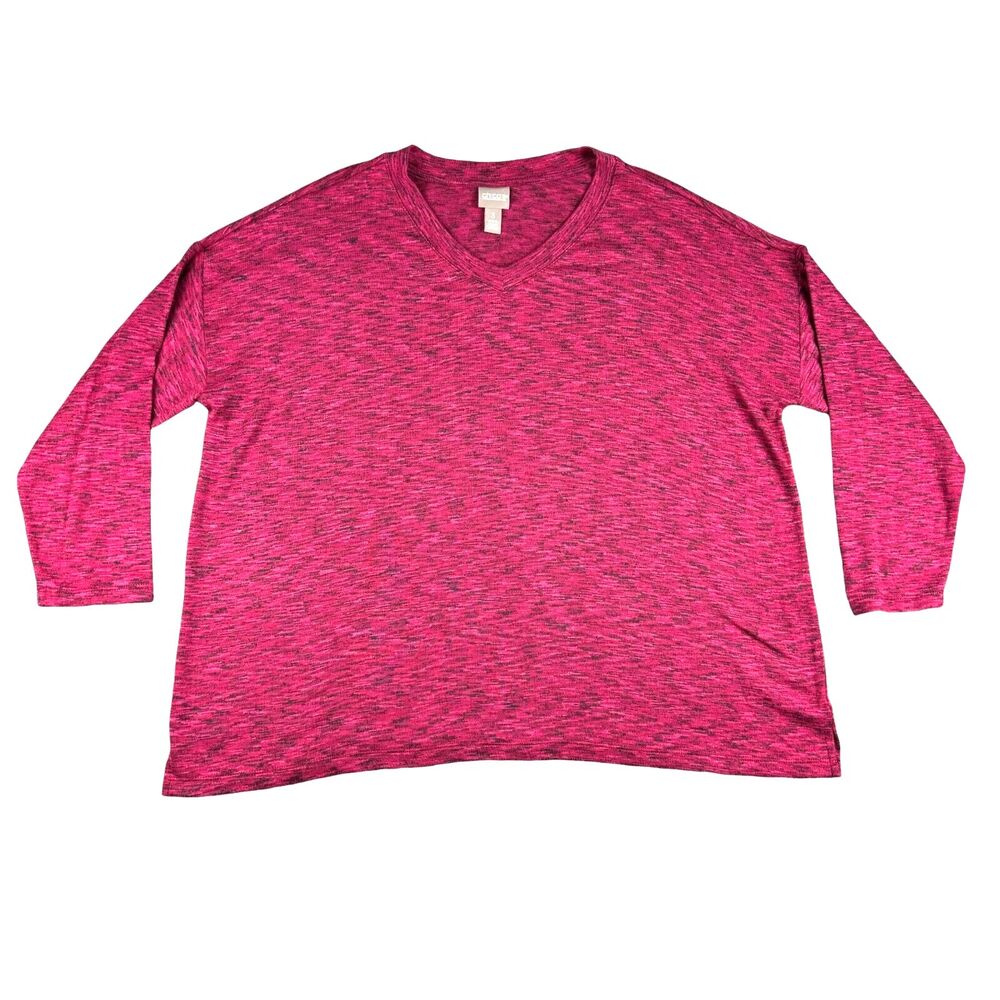 Chicos Top Women's 3 Extra Large Red Long Sleeve Soft V-Neck Casual Stretch Cute